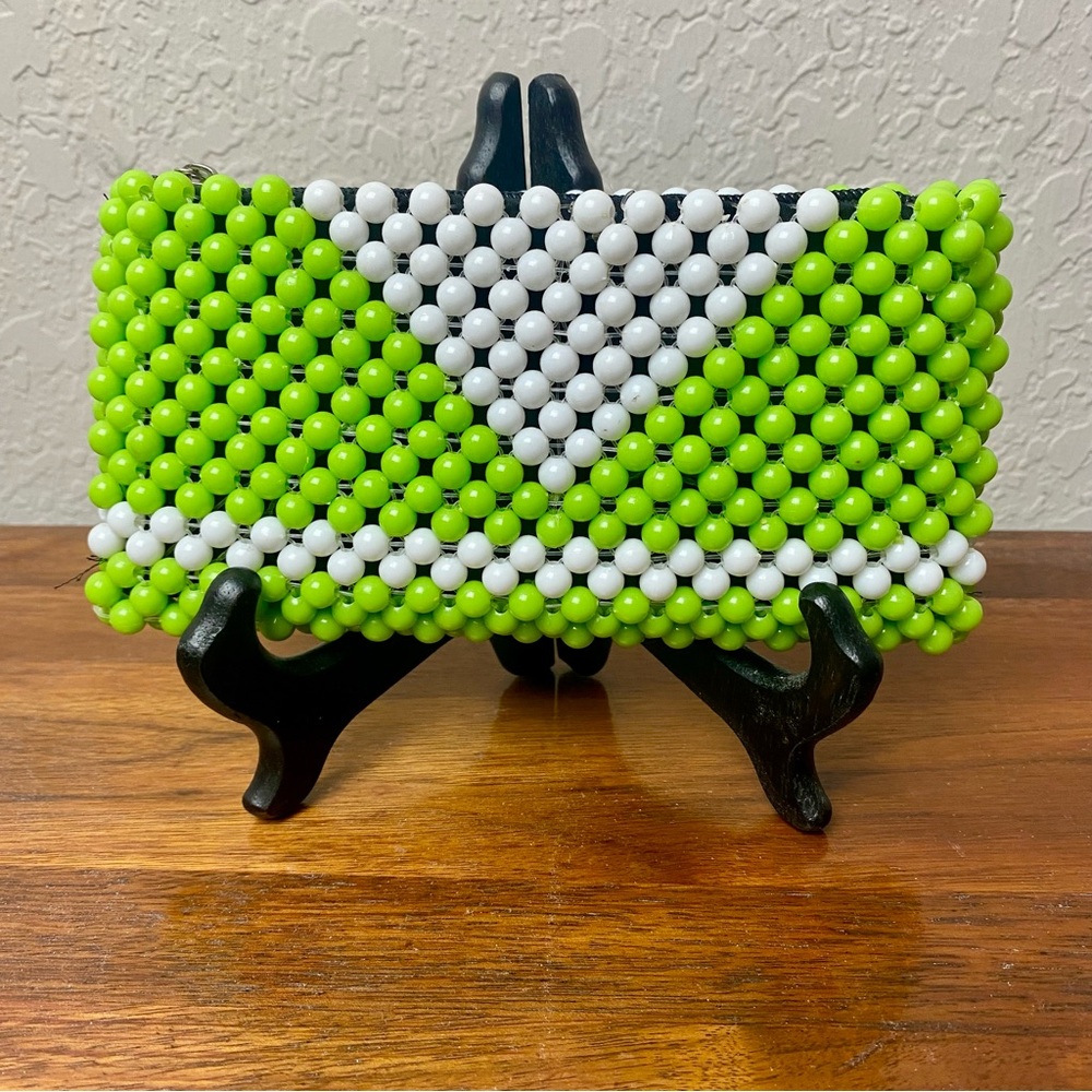 Y2K style Green and White Beaded Clutch